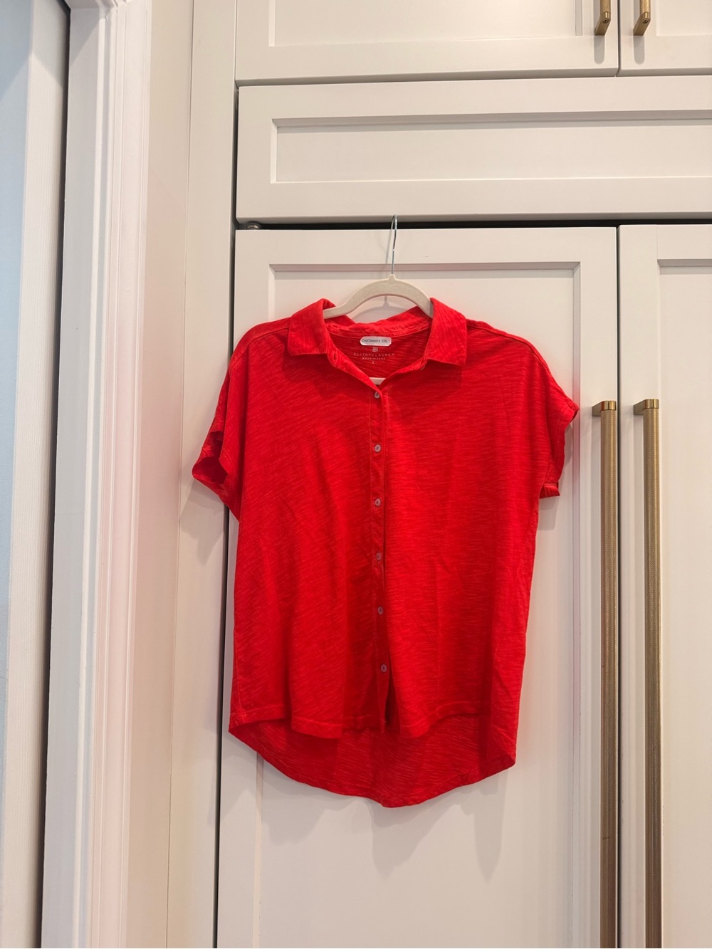 Elliott Lauren Bright Red Short-Sleeve Button Down Shirt